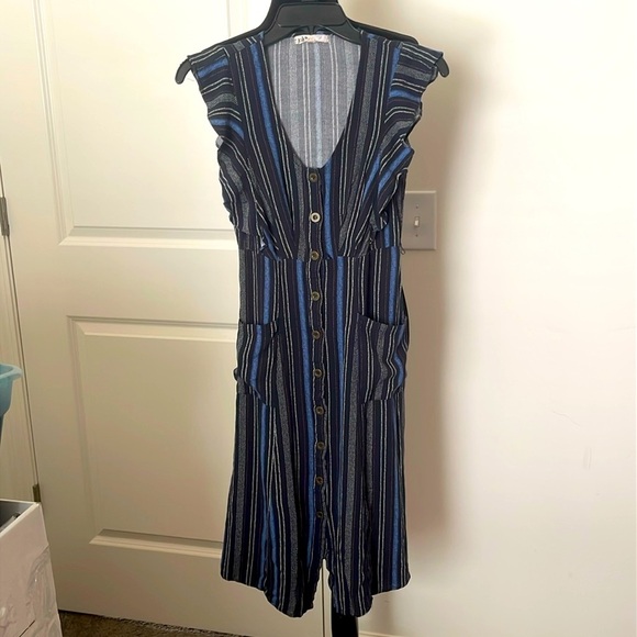 Jolt Navy Stripe Button Down Midi Dress With Pockets Size XS - Picture 1 of 6